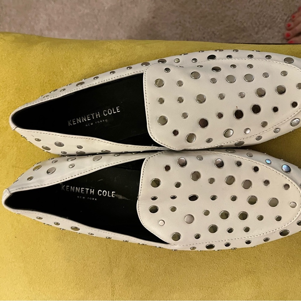 Kenneth Cole New York White Studded Leather Loafers